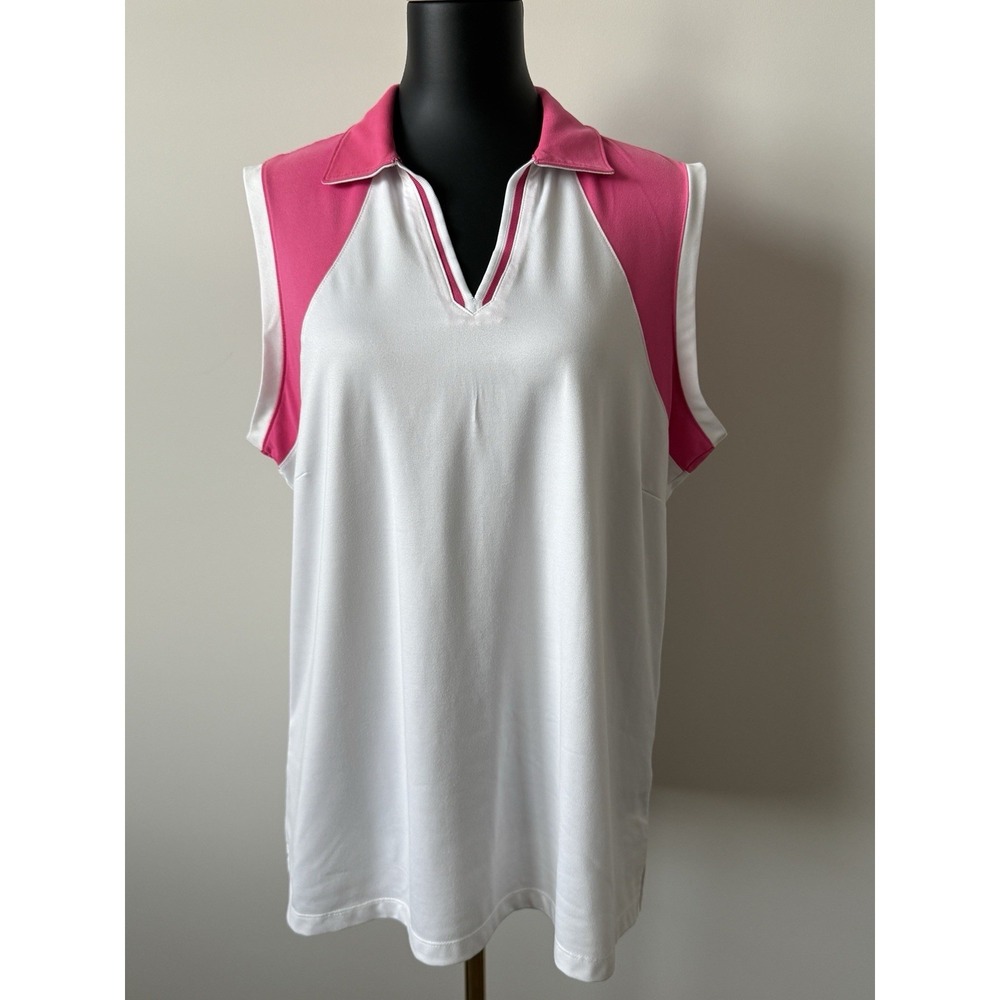 Bermuda Sands Sleeveless Golf Polo Women's XL White/Pink EUC Golf Country Club